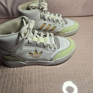 adidas Women's Athletic Shoes - White, Green, and Gold Accents
